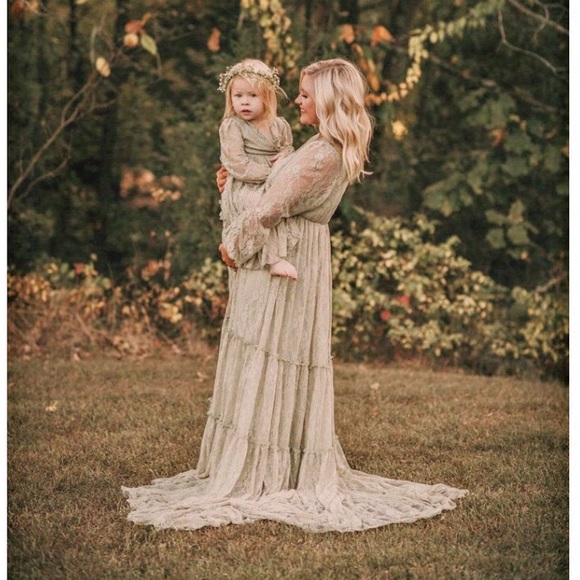 Sage Green Lace Mommy + Me matching dresses - Picture 5 of 5